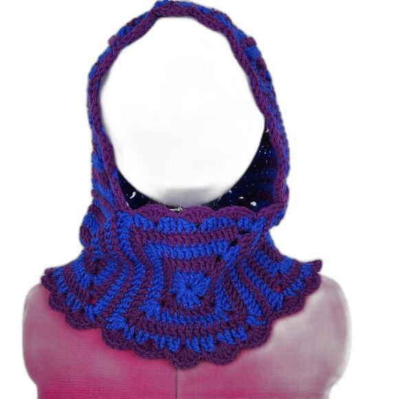 New Crochet Handmade Balaclava Granny Square Blue Purple hat beanie head warmer main image 9